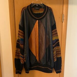 Saxony Collection Men's Vintage 3D Knit Leather Sweater Orange Brown Size 3XB